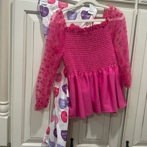 Pink Sheer Polka Dot Blouse with Heart Print Scarf